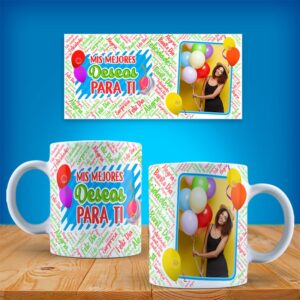 TAZA CUMPLEAÑOS GLOBOS FOTO