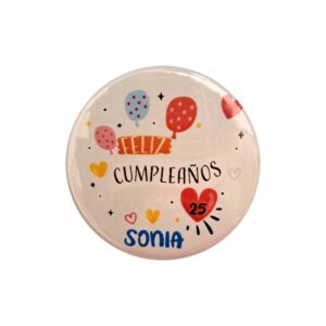 12 CHAPAS 58MM FELIZ CUMPLE GLOBOS NOMBRE NUMERO