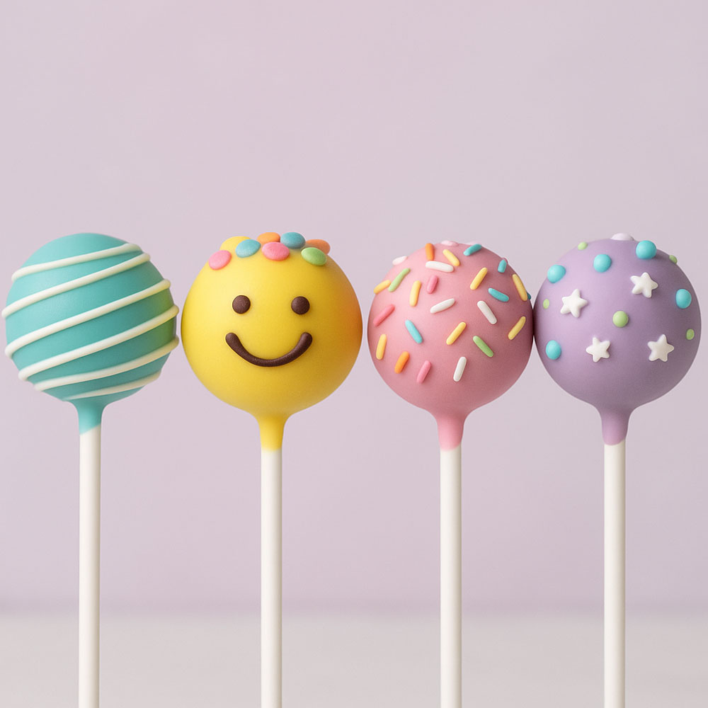 Cake pops decorados de colores – Curso de repostería creativa en Madrid. Aprende a hacer y decorar cake pops con chocolate, glasa y sprinkles.